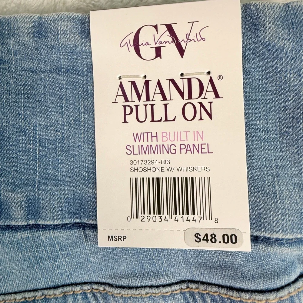 Gloria Vanderbilt Amanda Pull On Jeans Slimming Panel 16 Short Blue NWT